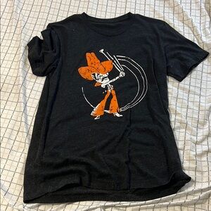 Oklahoma State Swinging Pistol Pete Black Graphic T-Shirt with Orange Design